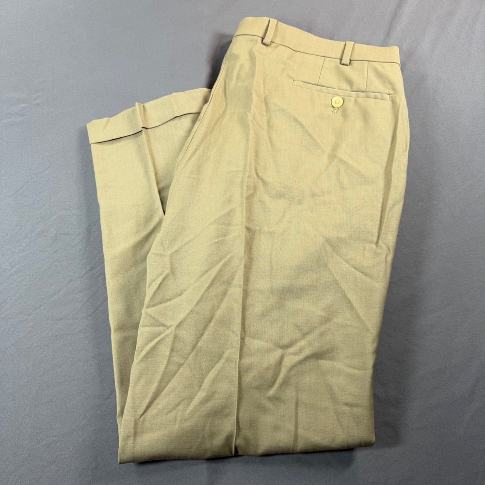 Lauren Ralph Lauren Mens 40x30 Tan High Performance Wool Pleated Cuffed Pants